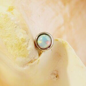 16G Simulated white opal cartilage barbell jewelry tragus stainless steel